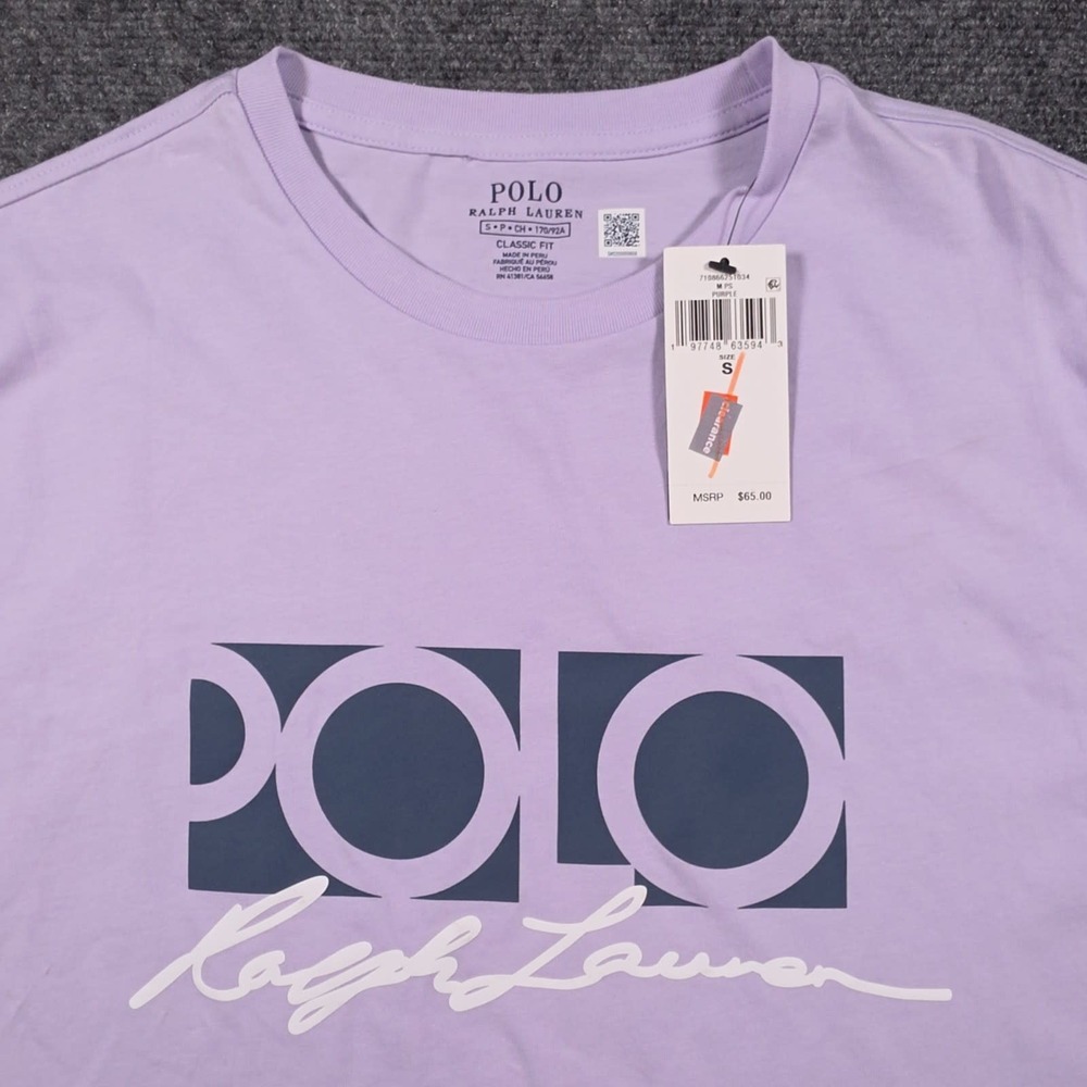 NWD Polo Ralph Lauren T-Shirt Mens S Lavender Classic Fit Spellout Logo READ